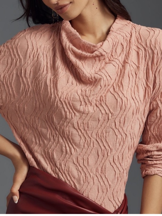 Anthropologie Sweaters - Anthropologie Textured Funnel Neck Top Size XS Rose Pink NWT